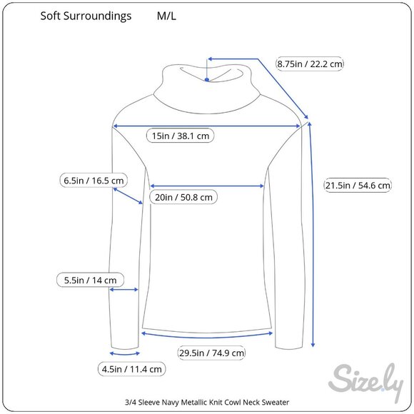 Soft Surroundings 3/4 Sleeve Navy Metallic Cowl Neck Button Front Sweater M/L - Picture 8 of 8